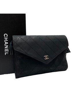 Chanel Lambskin Quilted Clutch Pouch Black